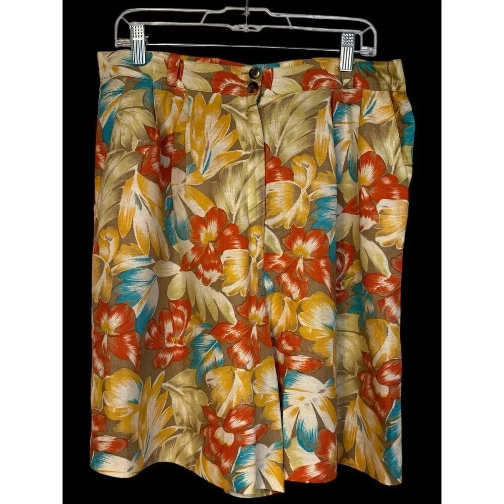 Vintage Chaus Linen Blend Shorts Sz. 16 High Waist Pleats Country Club Y2K